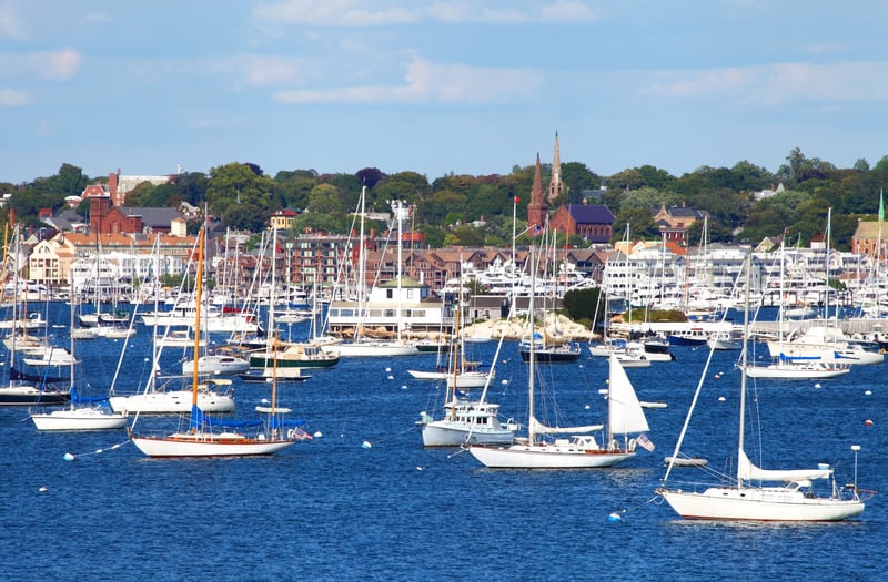 Sailboats in a Rhode Island harbor